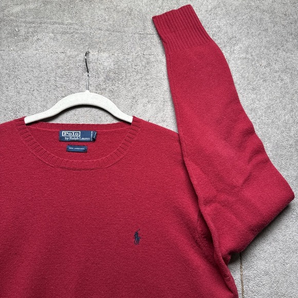 Polo Ralph Lauren Men's Red Lambswool Crewneck Sweater Size Large Heritage Style - Picture 1 of 7